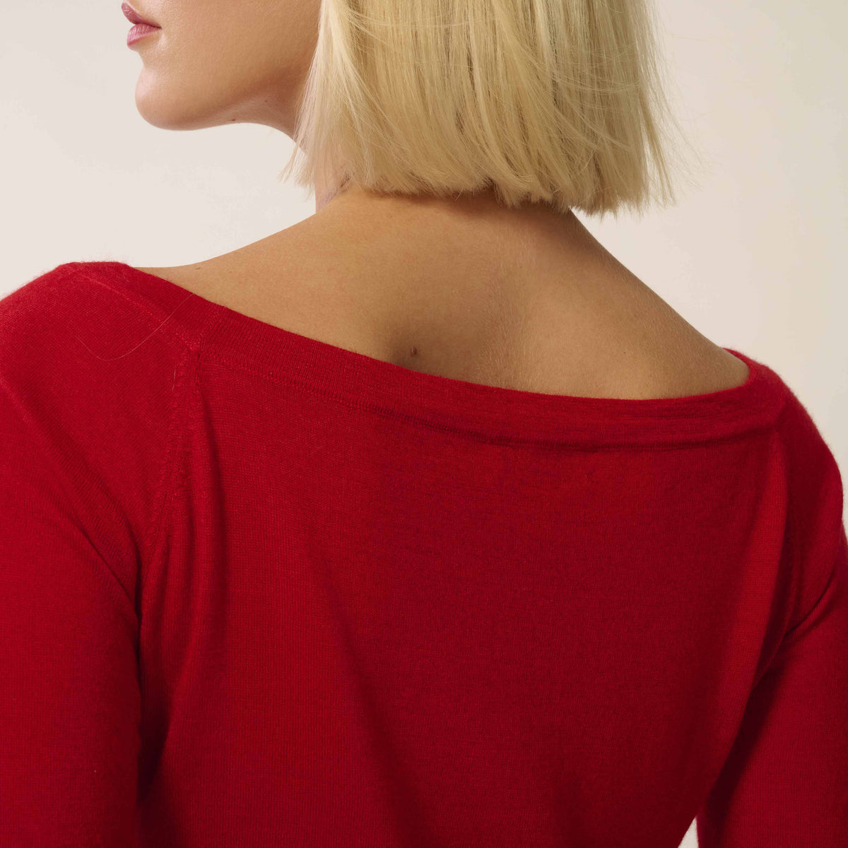 Ines Cashmere Top with Crew Neck - Red