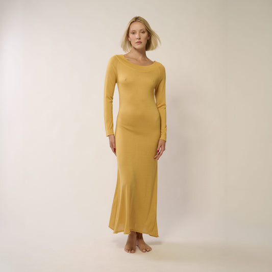 Opali Cashmere Long Dress with Crew Neck - Sun