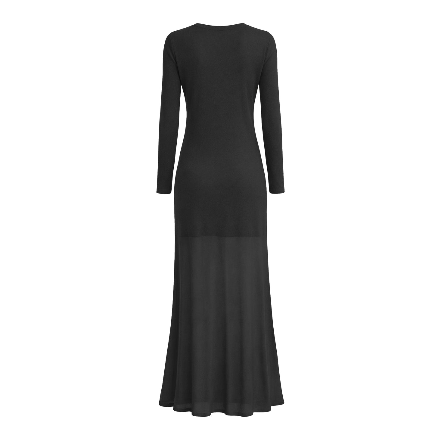 Penelope Cashmere Long Dress with Drop Needle Net on the Bottom - Black
