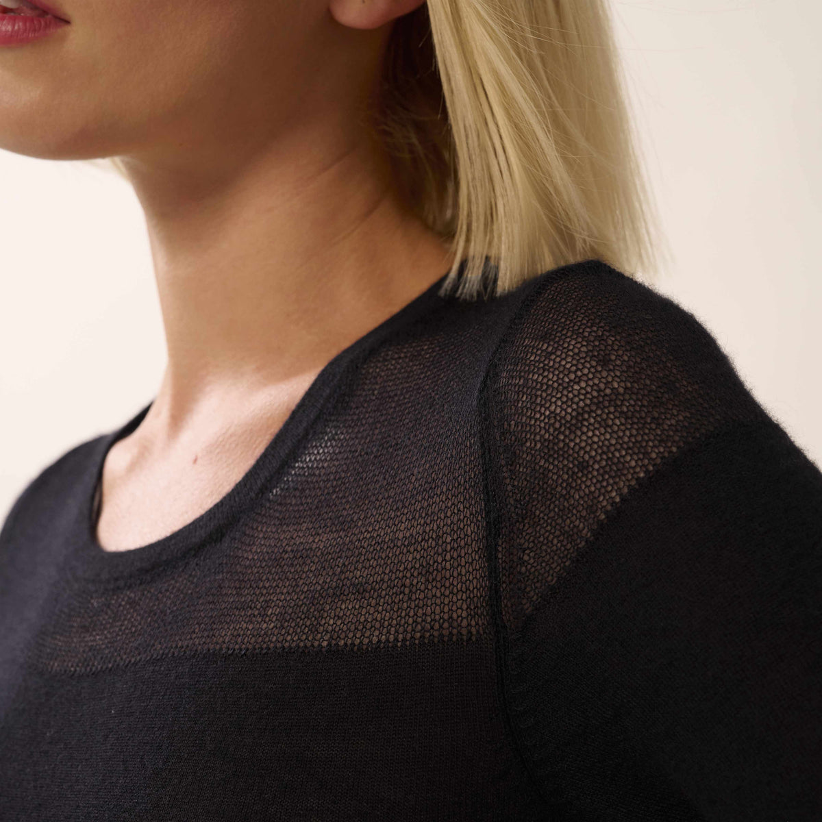 Chloe Long Dress with Drop-Needle Net Detailing - Black