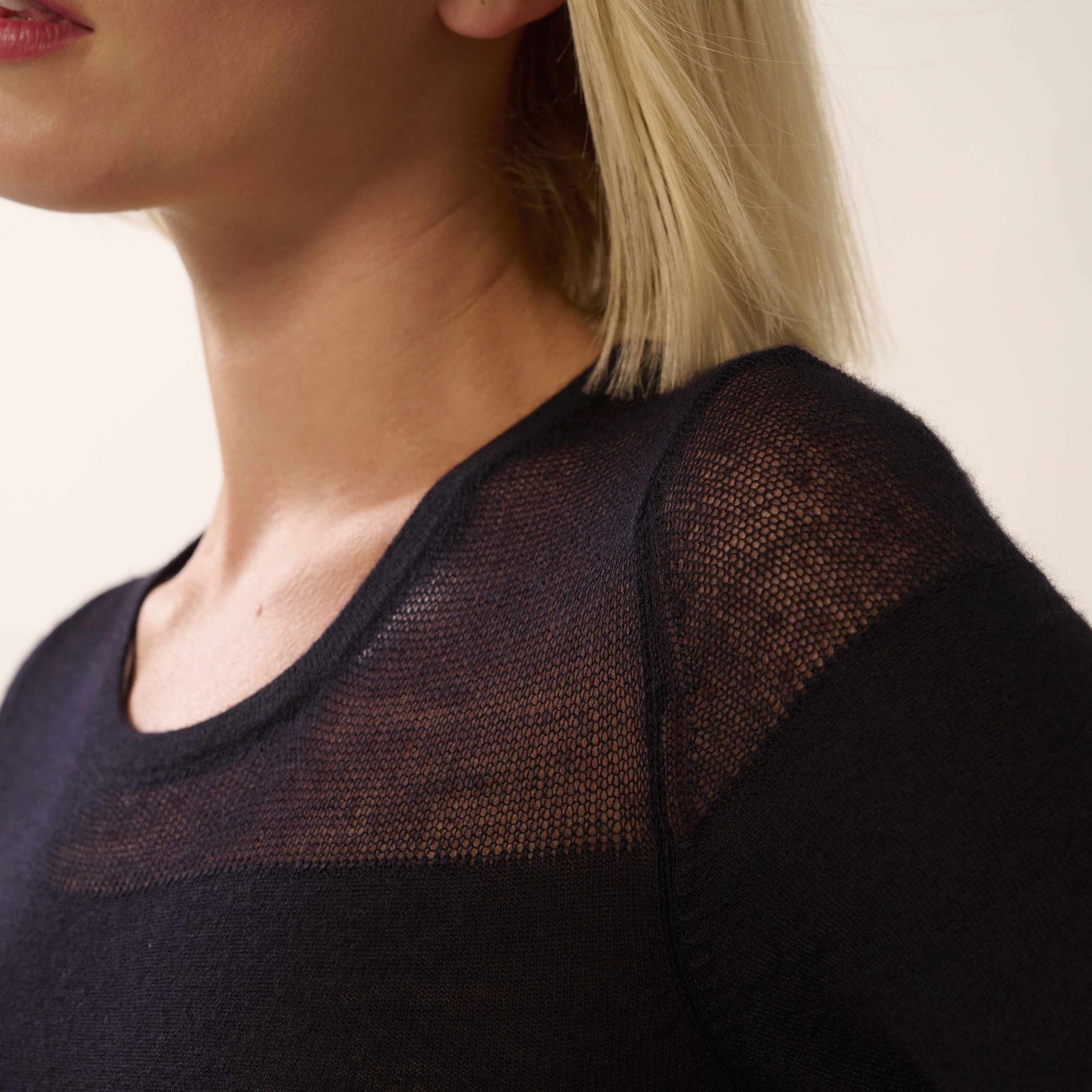 Chloe Long Dress with Drop-Needle Net Detailing - Navy