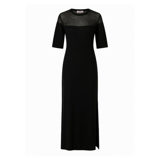 Chloe Jaipur Long Dress with Drop-Needle Net Detailing - Black