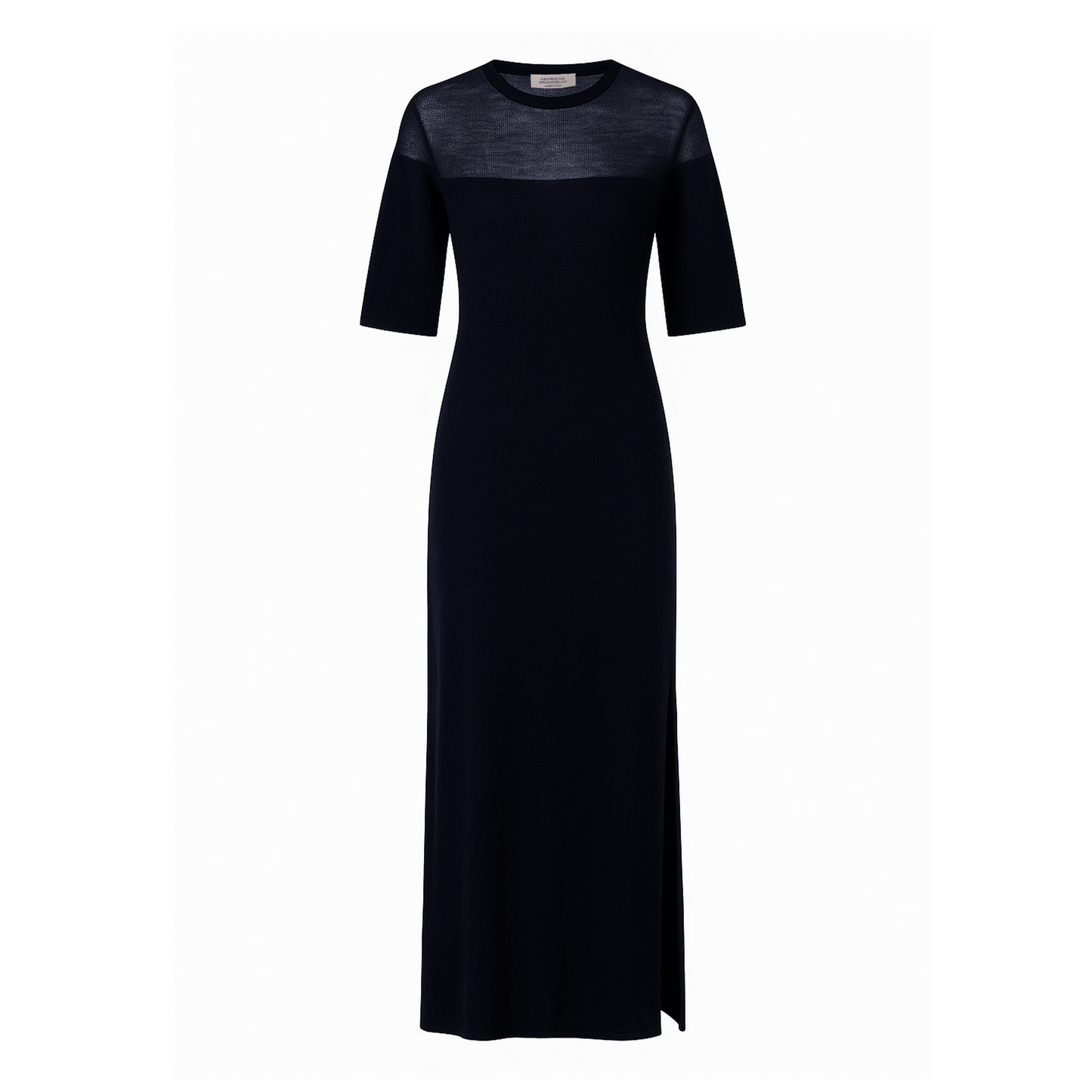 Chloe Jaipur Long Dress with Drop-Needle Net Detailing - Navy
