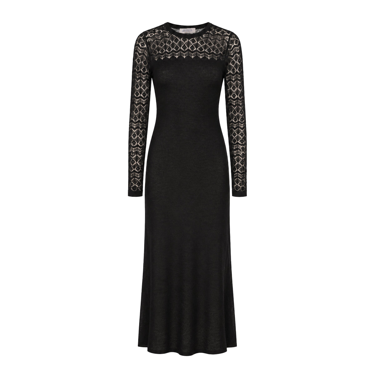 Claudia Cashmere Long Dress with Open-Knit Lace - Black