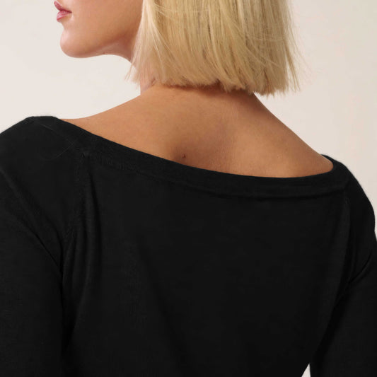 Ines Cashmere Top with Crew Neck - Black