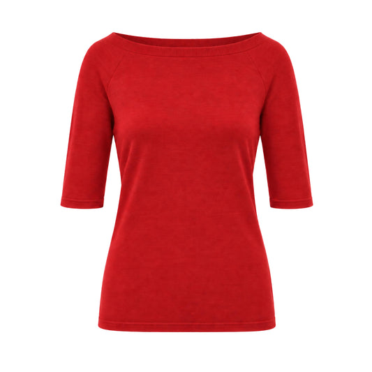 Ines Cashmere Top with Crew Neck - Red