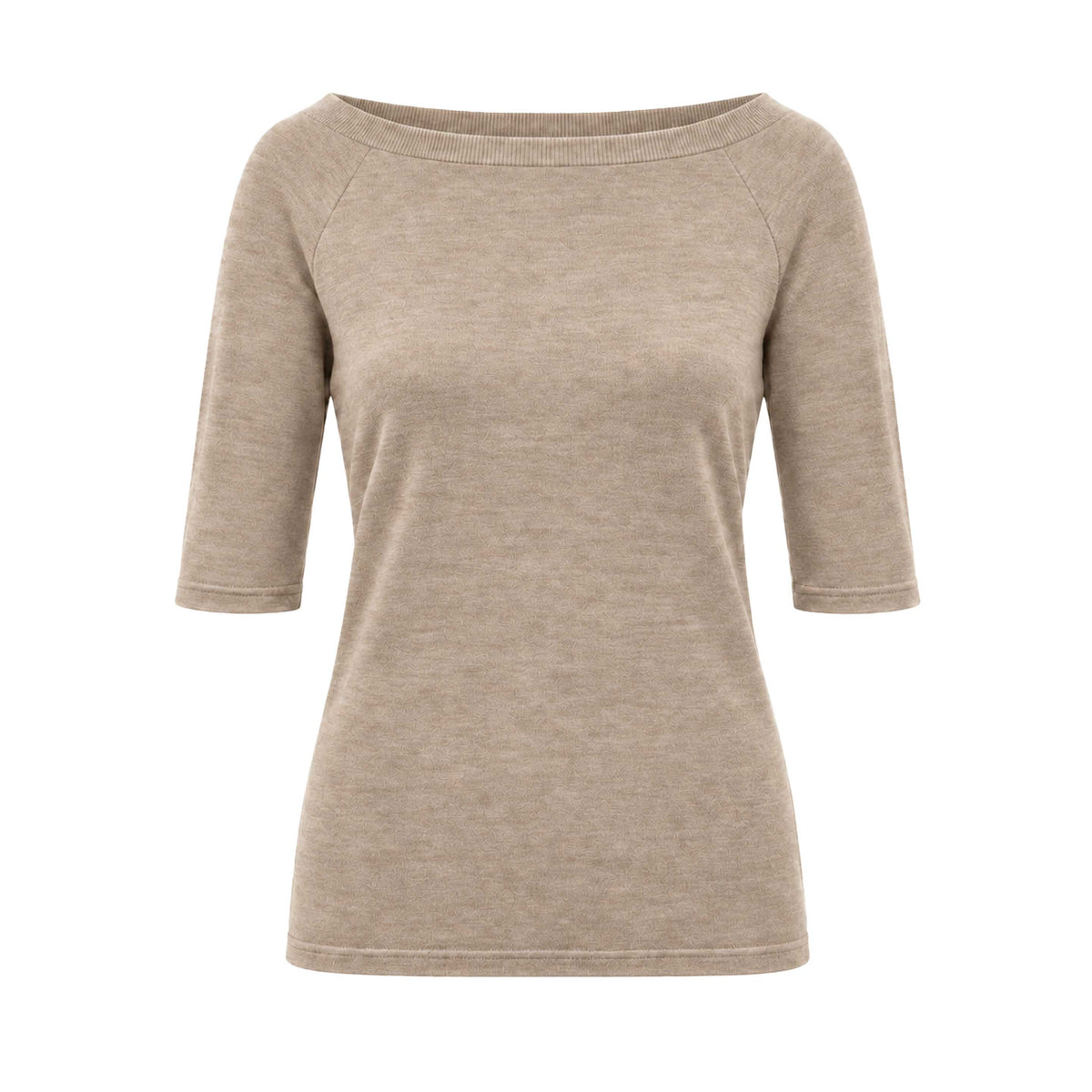 Ines cashmere top with crew neck in toast – front view – Georgina Brandolini