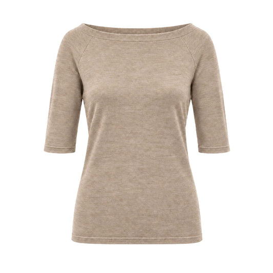 Ines Cashmere Top with Crew Neck - Toast