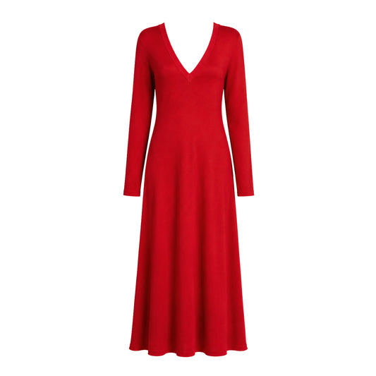 Keira cashmere kaftan dress in red – front view – Georgina Brandolini