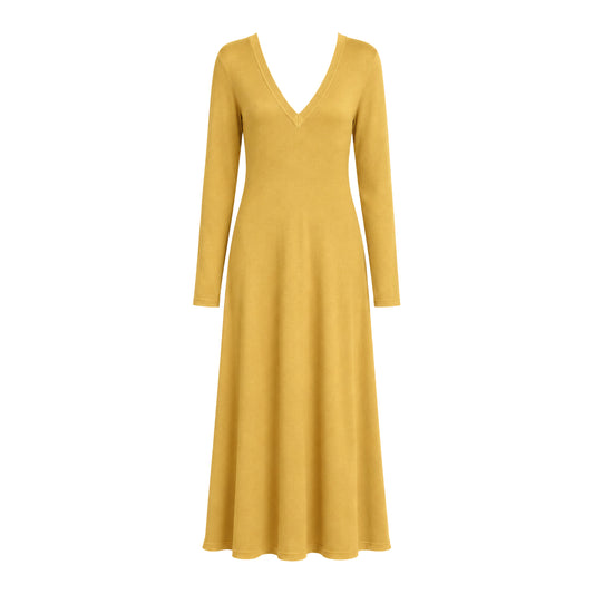 Keira cashmere kaftan dress in sun – front view – Georgina Brandolini