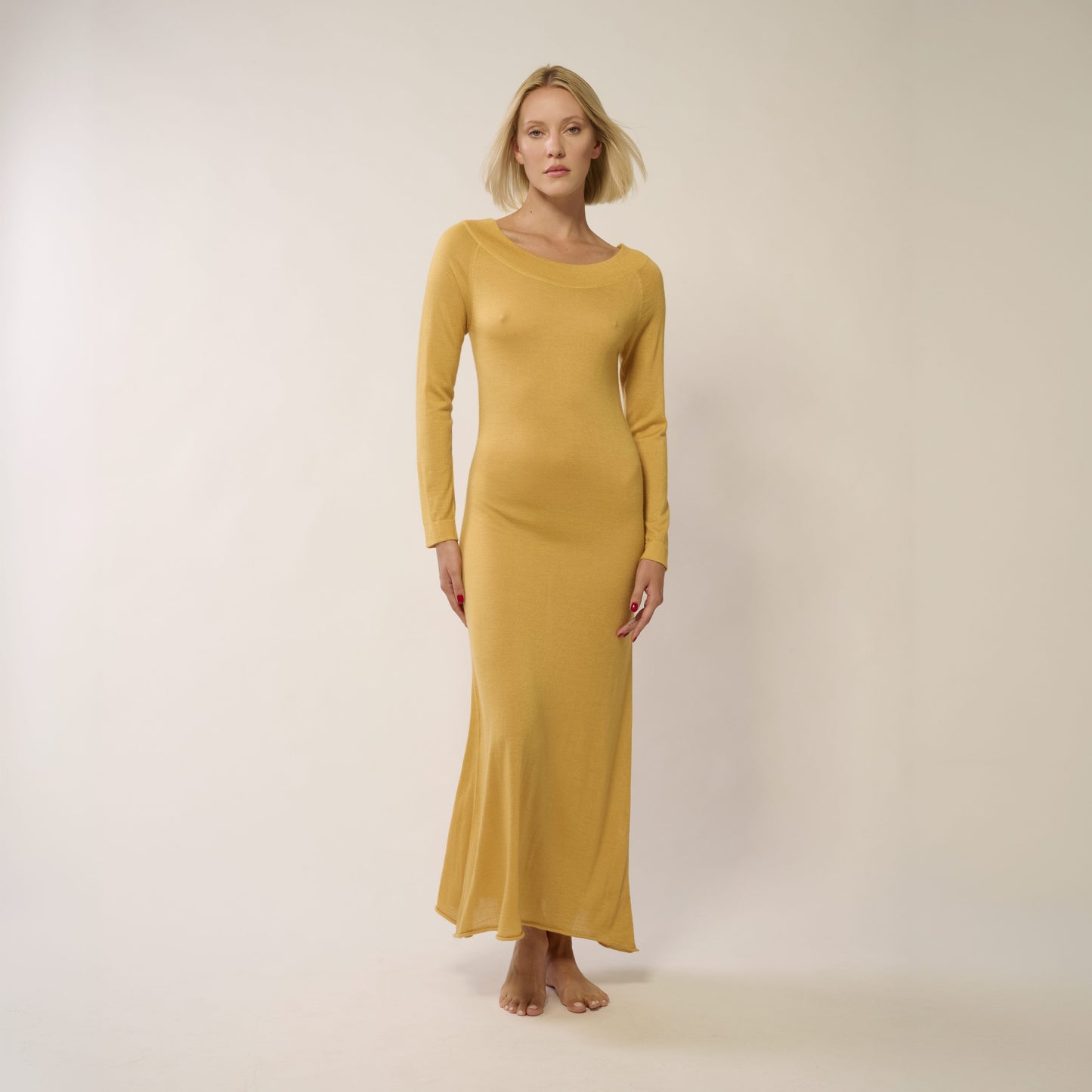 Opali Cashmere Long Dress with Crew Neck - Sun