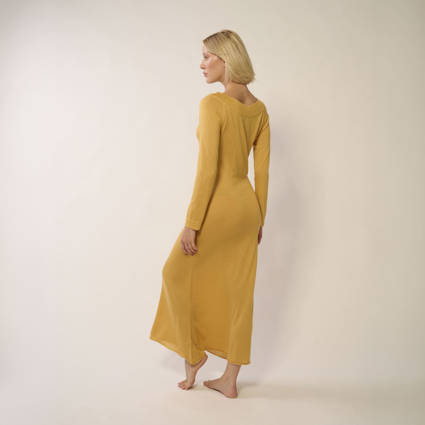 Opali Cashmere Long Dress with Crew Neck - Sun