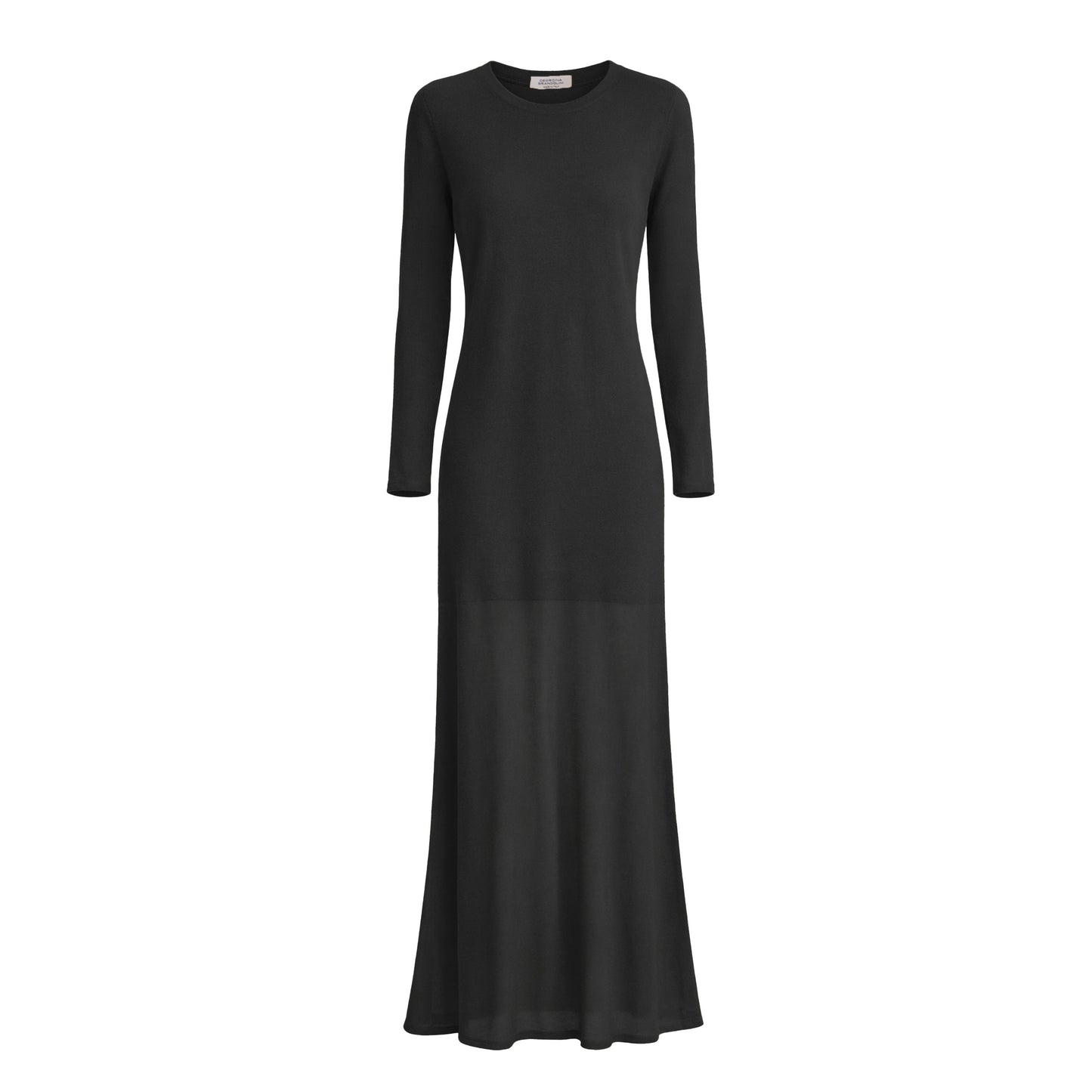 Penelope Cashmere Long Dress with Drop Needle Net on the Bottom - Black