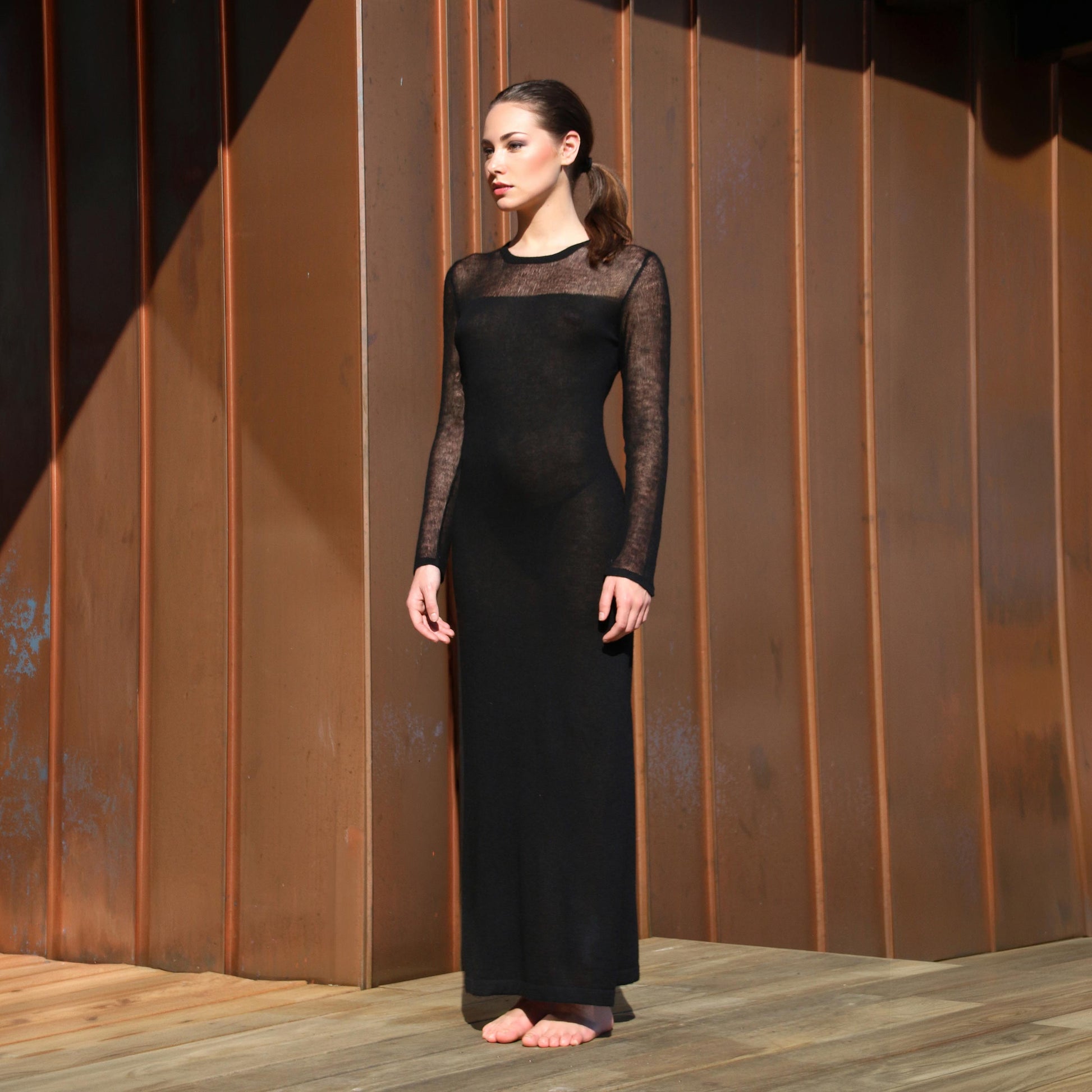 cashmere long dress Serena Cashmere Evening Dress Black