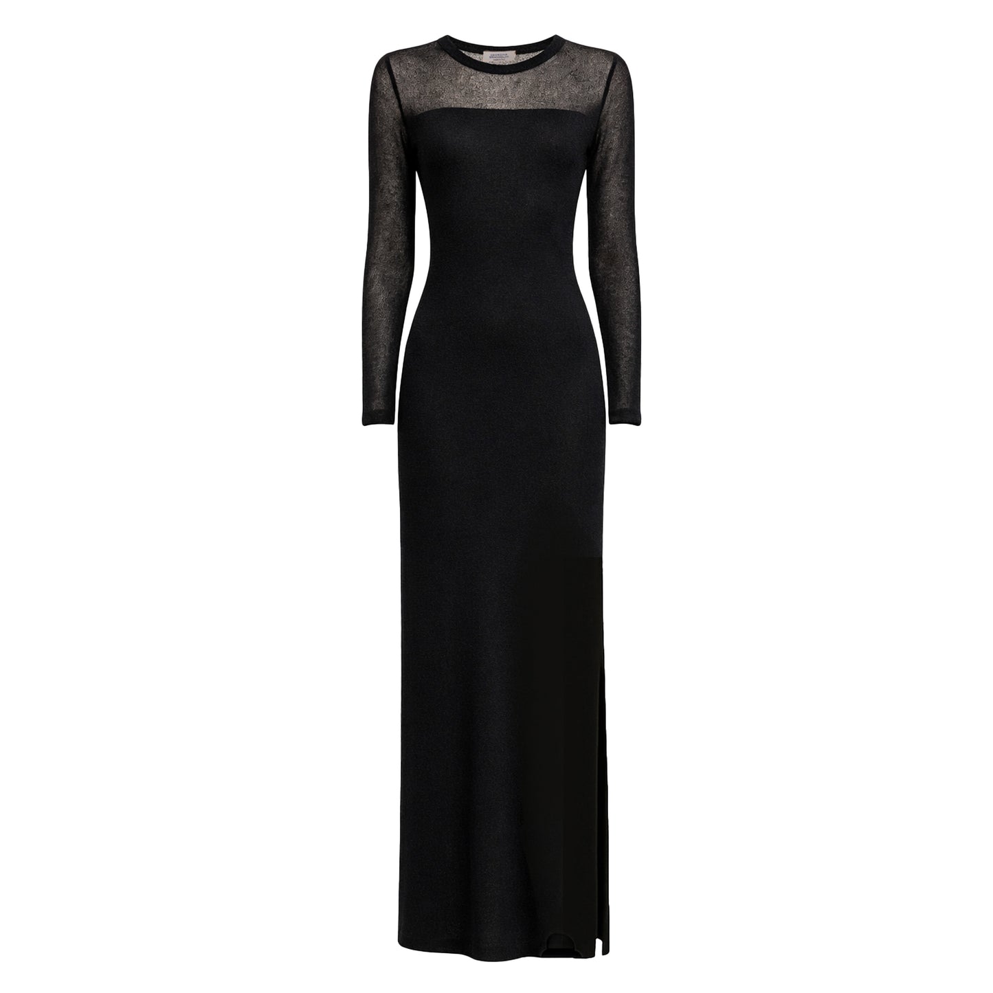 Serena Cashmere Long Dress with Drop Needle Net on the Top - Black