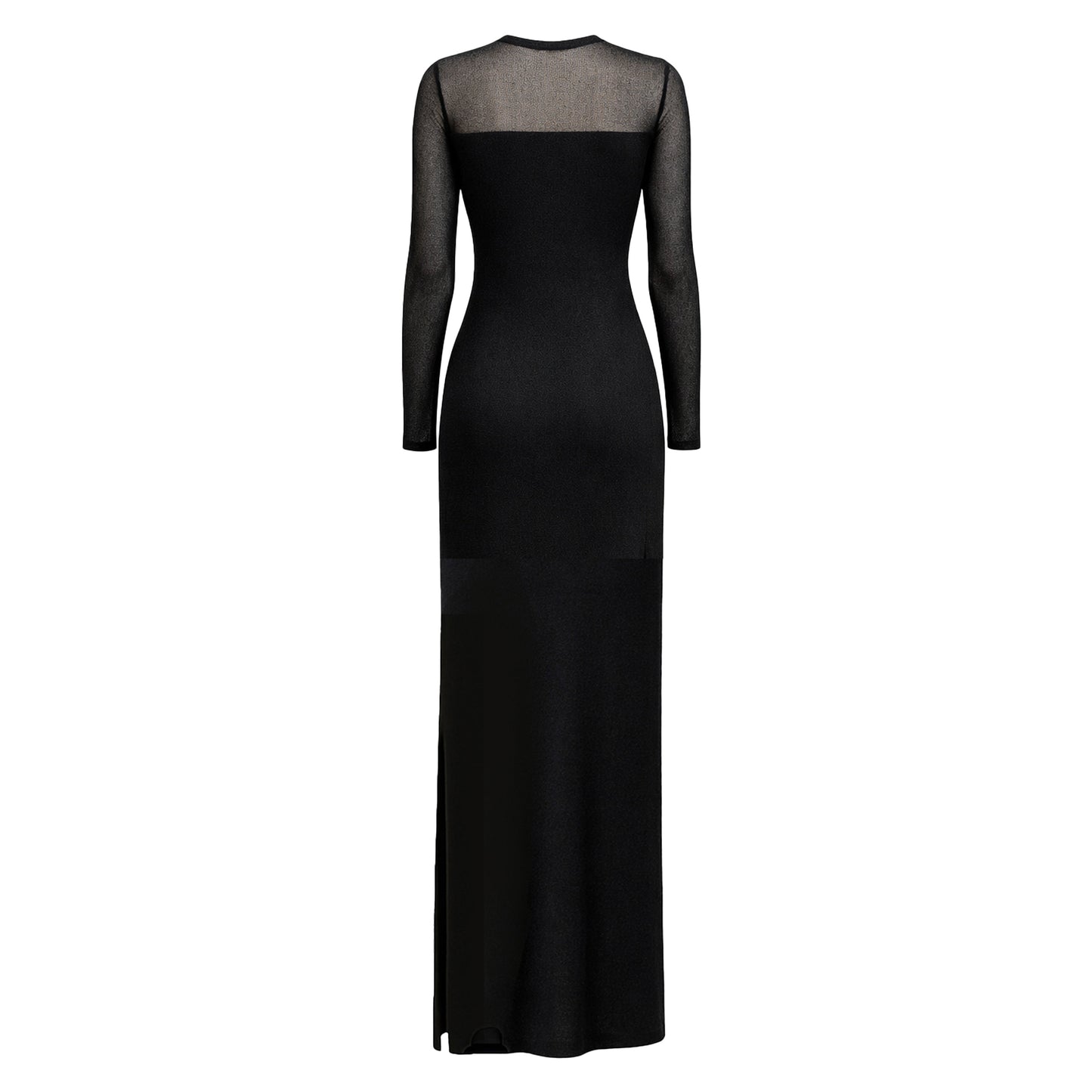 Serena Cashmere Long Dress with Drop Needle Net on the Top - Black